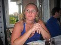  Linda in blue, enjoying dinner